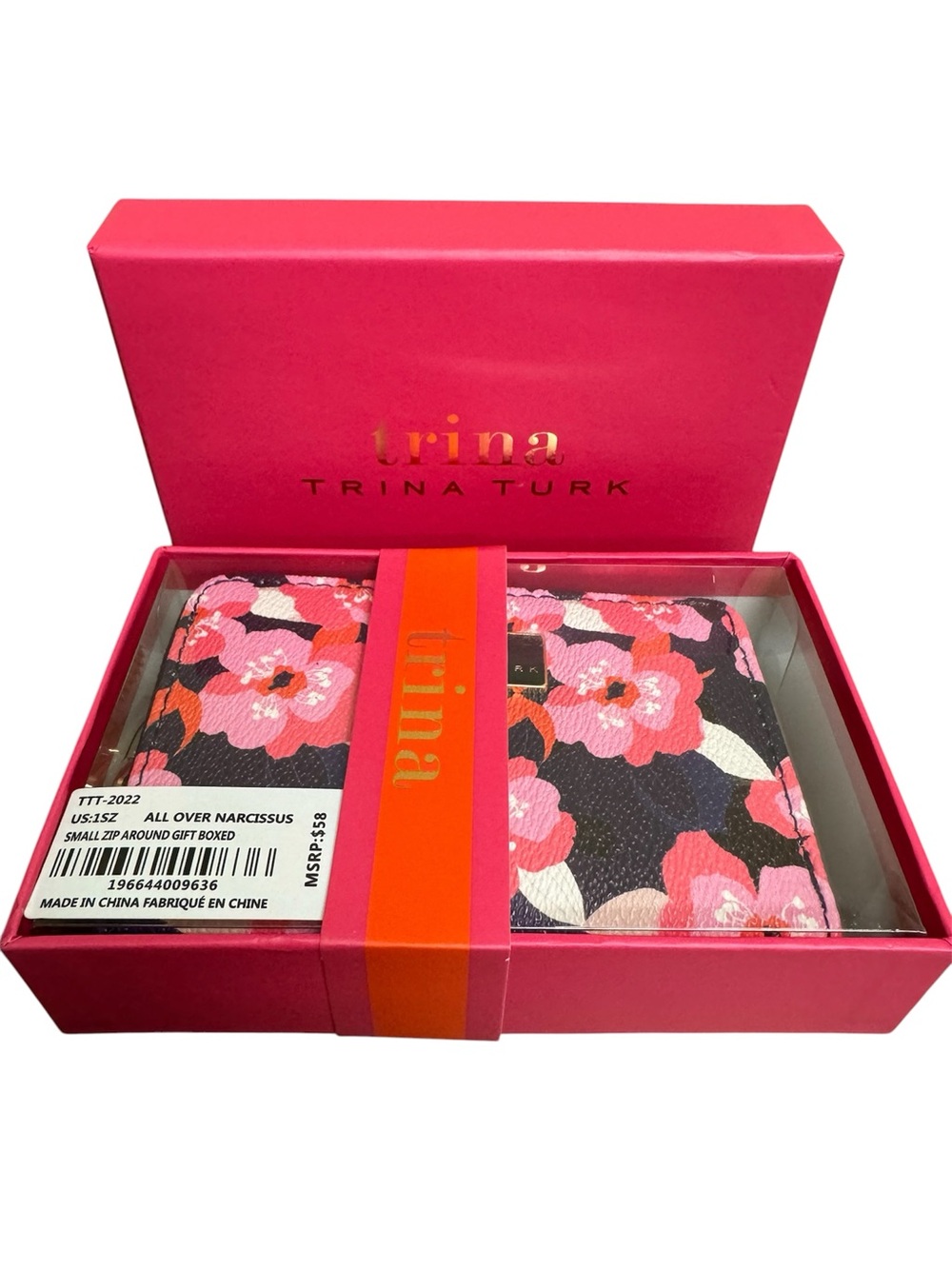 Trina Turk Pink & Black Floral Zip-Around Small Wallet